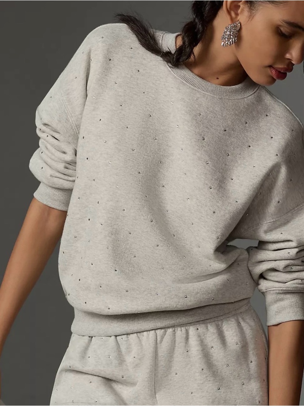Bailey 44 Crystal Rhinestone Crewneck Sweatshirt Gray XL